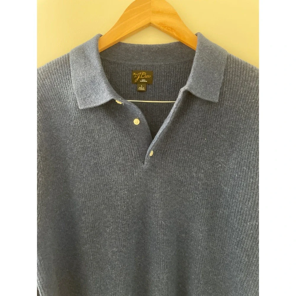 J. Crew Men's Blue Cashmere ribbed sweater-polo CM304 Large